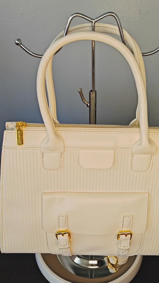 Ladies zipper stripe bag - Cream