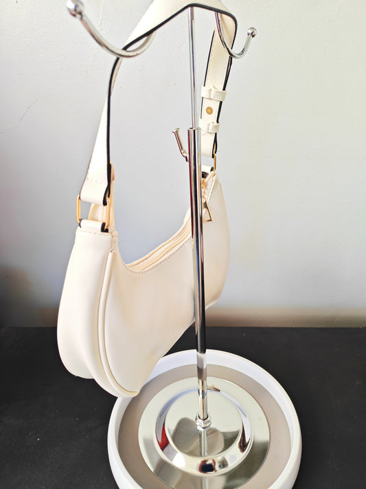 Ladies zipper half moon bag - Cream