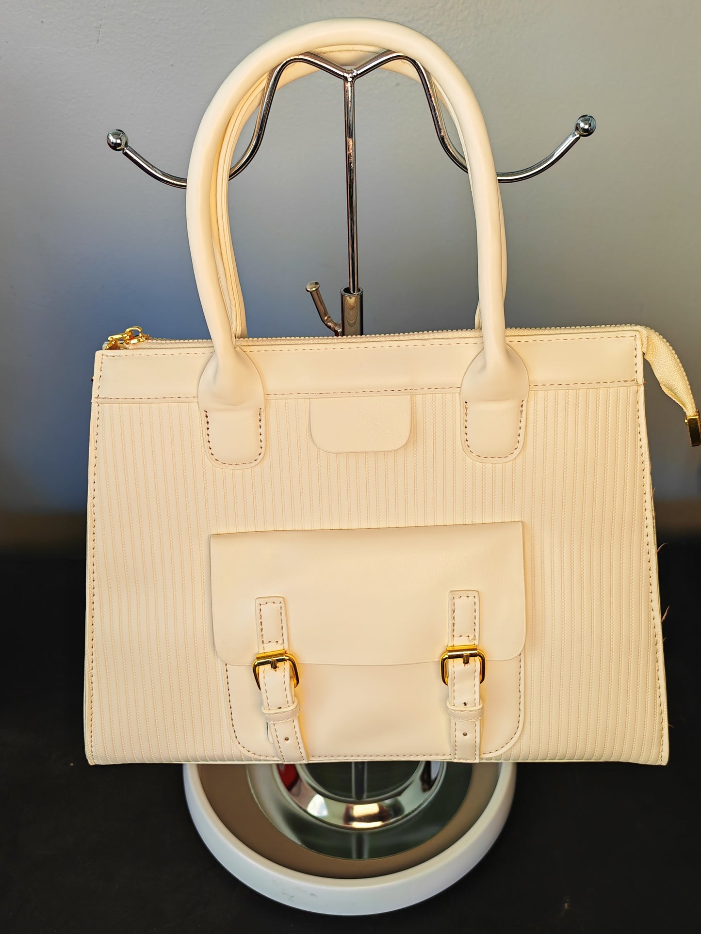 Ladies zipper stripe bag - Cream