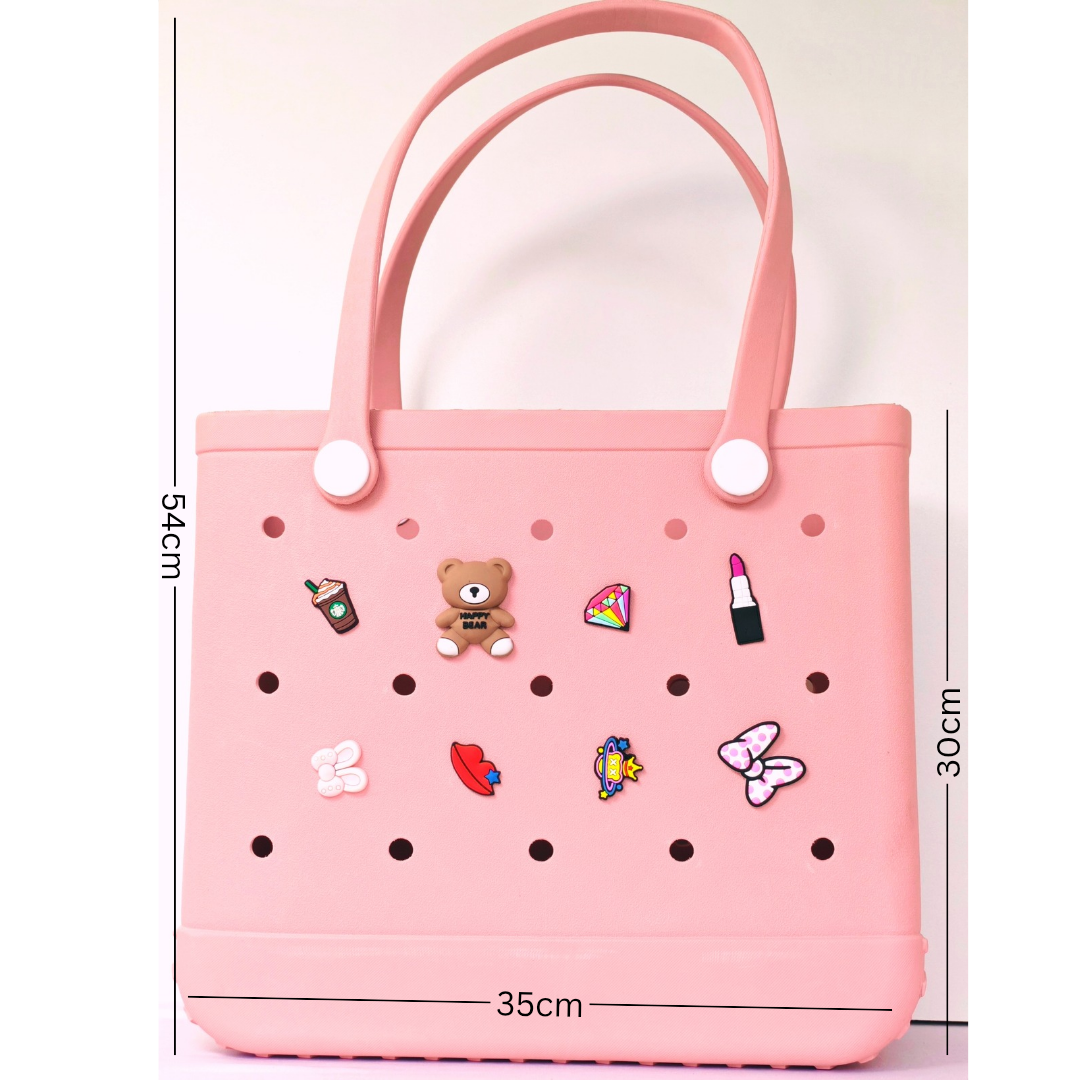Beach Bag baby Pink- Large tote (incl Bag Charms)