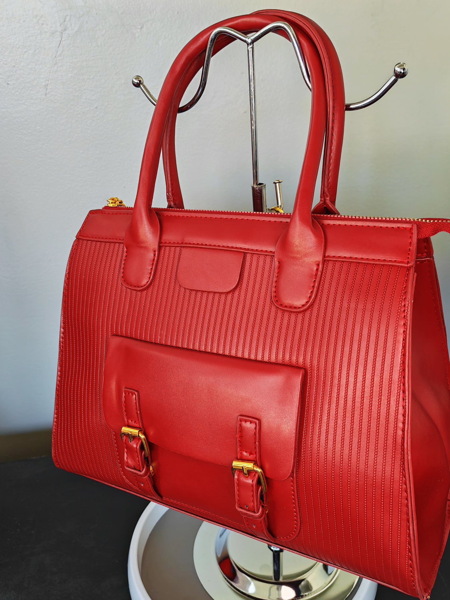 Ladies zipper stripe bag - Wine